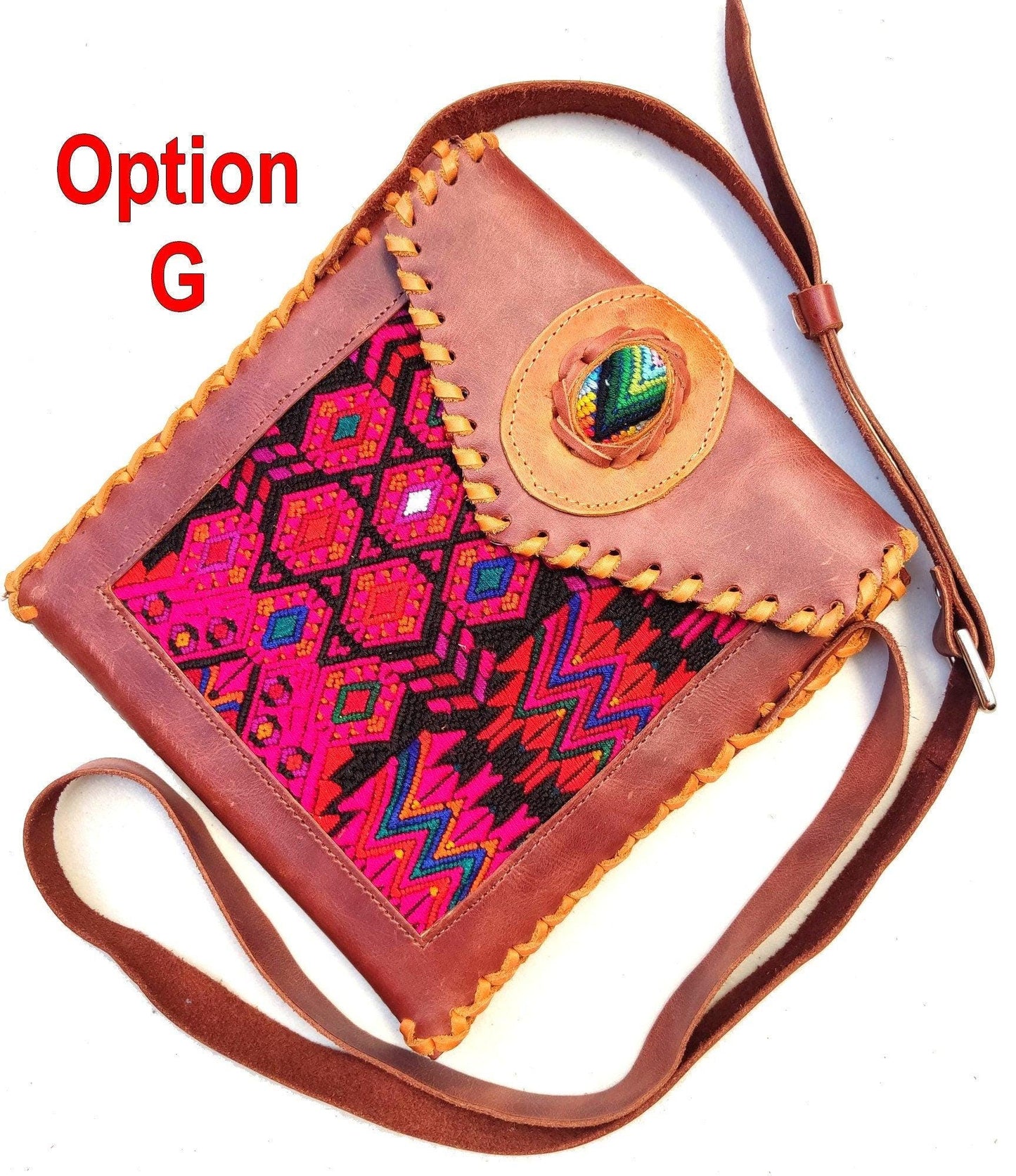 Aesthetic Woman Guatemalan Leather Huipil CROSSBODY Wristlet CLUTCH PURSE - 100% Cotton Lining Purse