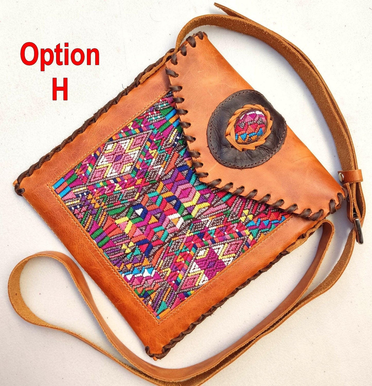 Aesthetic Woman Guatemalan Leather Huipil CROSSBODY Wristlet CLUTCH PURSE - 100% Cotton Lining Purse