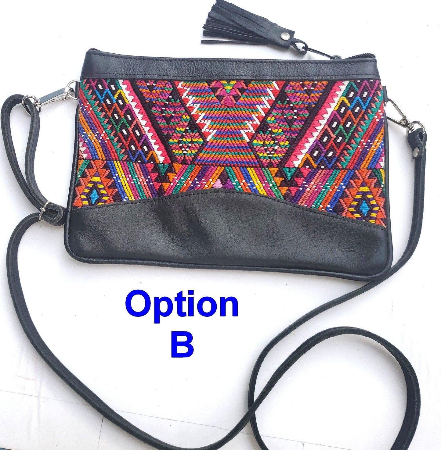 Aesthetic Woman Guatemalan Leather Huipil CROSSBODY Wristlet CLUTCH PURSE - 100% Cotton Lining Purse