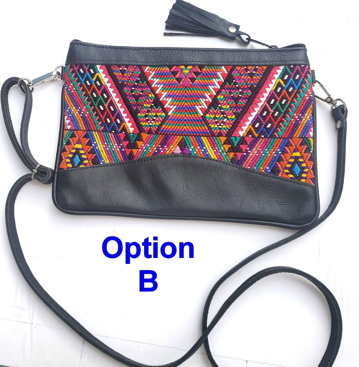 Aesthetic Woman Guatemalan Leather Huipil CROSSBODY Wristlet CLUTCH PURSE - 100% Cotton Lining Purse