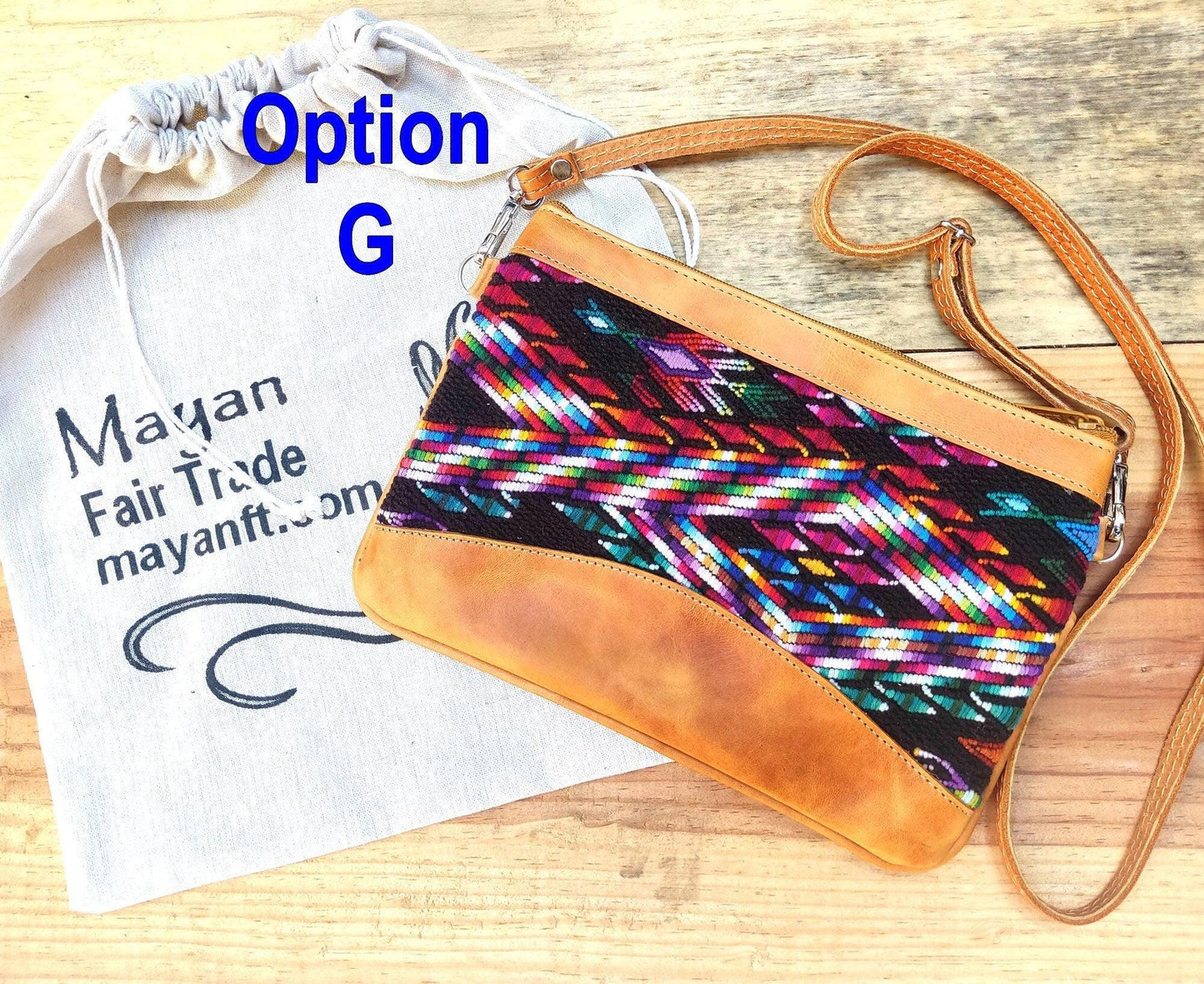 Aesthetic Woman Guatemalan Leather Huipil CROSSBODY Wristlet CLUTCH PURSE - 100% Cotton Lining Purse