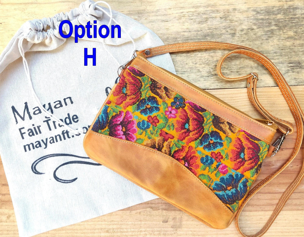 Aesthetic Woman Guatemalan Leather Huipil CROSSBODY Wristlet CLUTCH PURSE - 100% Cotton Lining Purse