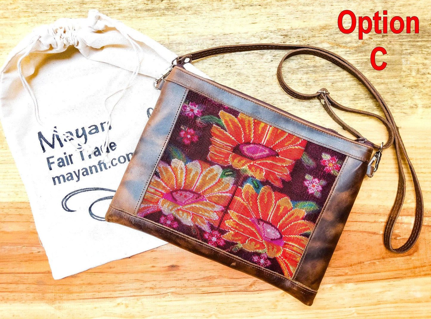 Aesthetic Woman Guatemalan Leather Huipil CROSSBODY Wristlet CLUTCH PURSE - 100% Cotton Lining Purse