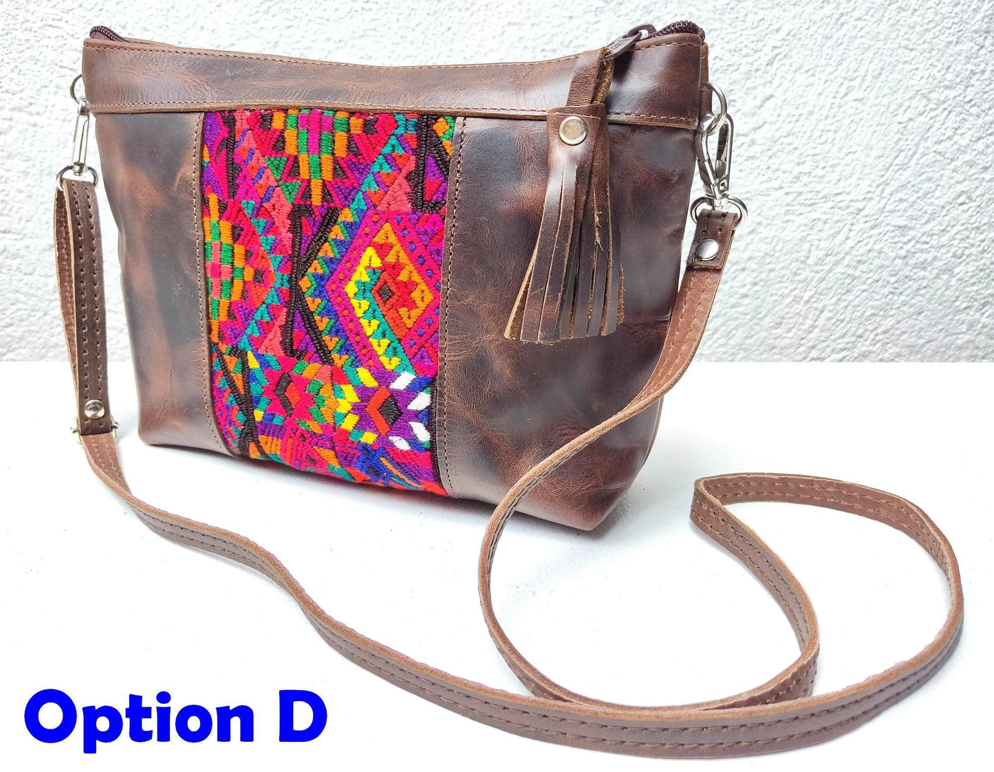Aesthetic Woman Guatemalan Leather Huipil CROSSBODY Wristlet CLUTCH PURSE - 100% Cotton Lining Purse