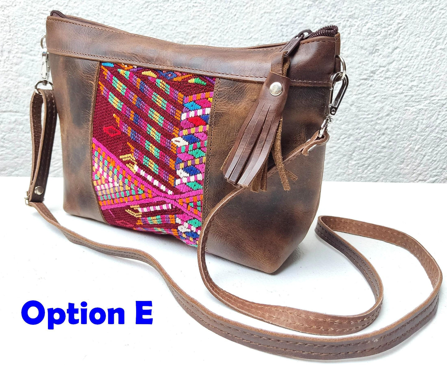 Aesthetic Woman Guatemalan Leather Huipil CROSSBODY Wristlet CLUTCH PURSE - 100% Cotton Lining Purse