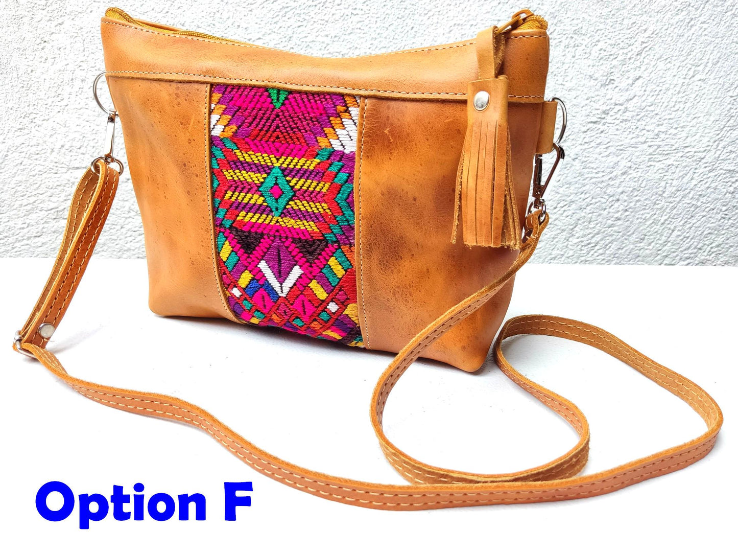 Aesthetic Woman Guatemalan Leather Huipil CROSSBODY Wristlet CLUTCH PURSE - 100% Cotton Lining Purse