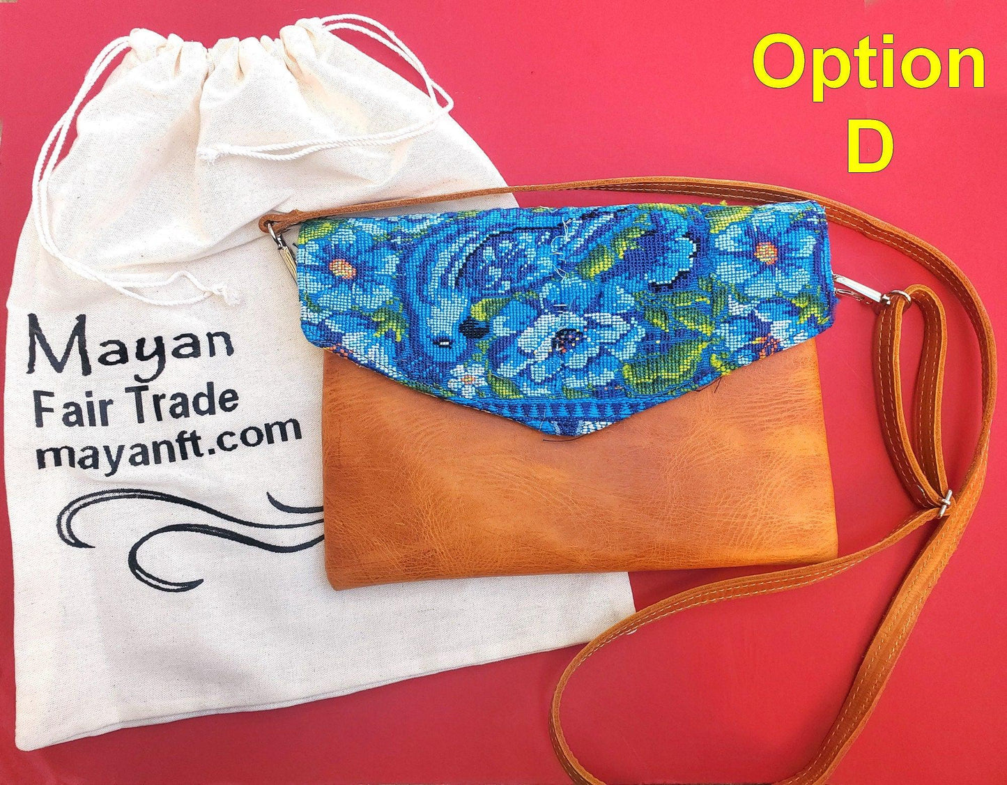 Aesthetic Woman Guatemalan Leather Huipil CROSSBODY Wristlet CLUTCH ENVELOPE - 100% Cotton Lining Purse
