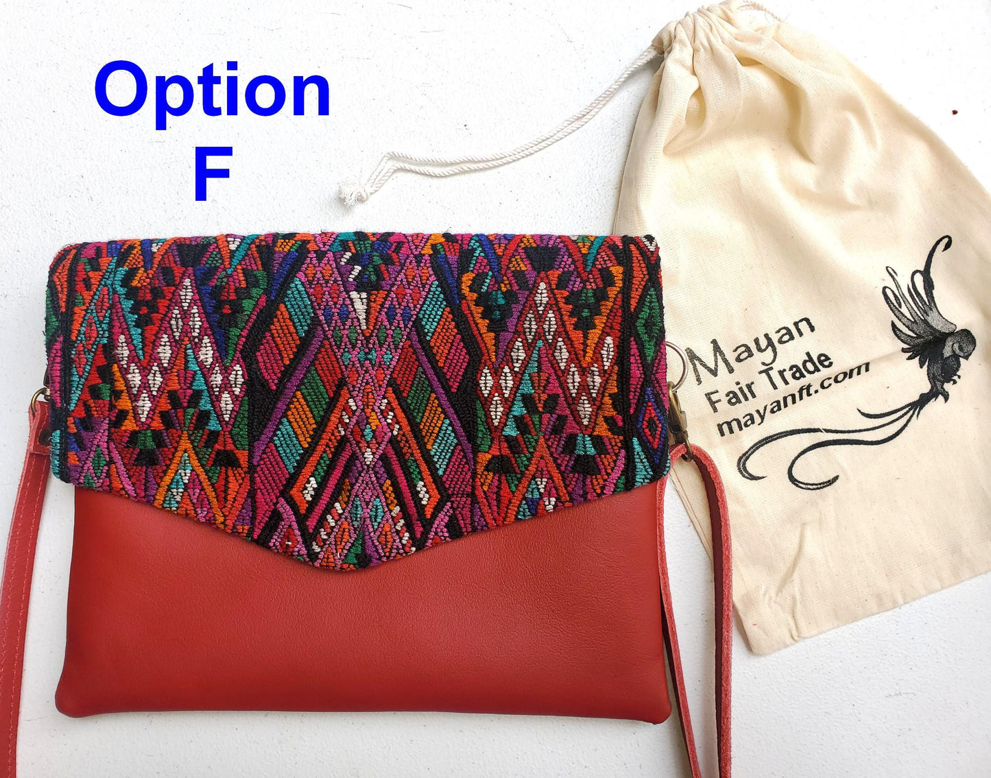 Aesthetic Woman Guatemalan Leather Huipil CROSSBODY Wristlet CLUTCH ENVELOPE - 100% Cotton Lining Purse