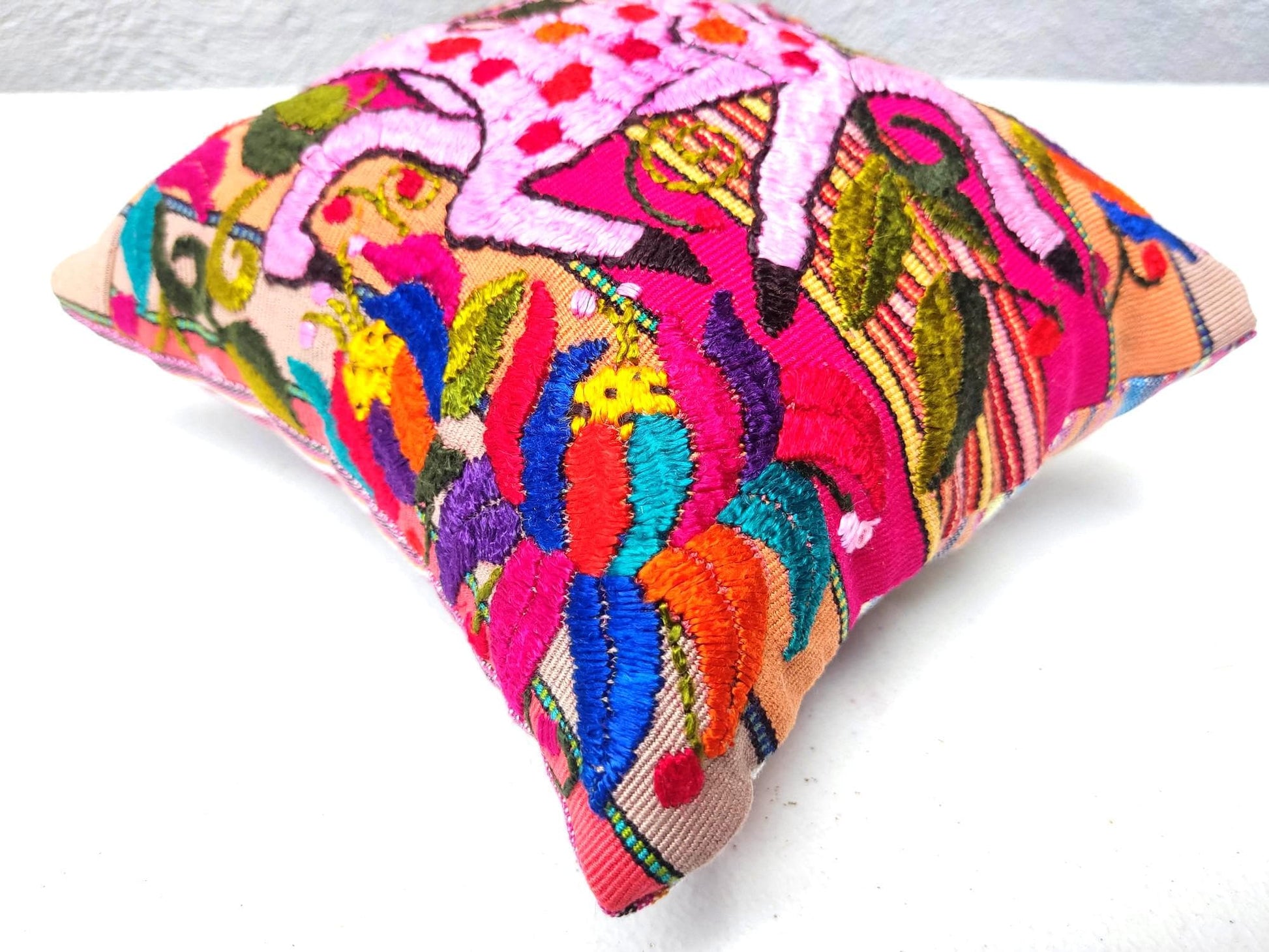 MINI Guatemala Hand Embroidery -Deer Pattern- Pillow Cushion 8x8 - Mayan Fair Trade