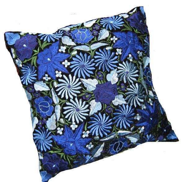 Velvet Guatemala embroidery - Floral- huipil pillow case cushion cover 18x18 16x16 17x17 14x18