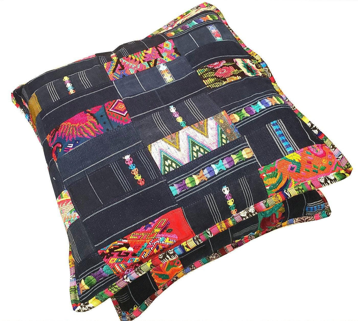 Guatemalan Cotton Handmade -Patchwork Style- Huipil Pillow Case Cushion Cover -18x18- 20x20 Customizable Sizes