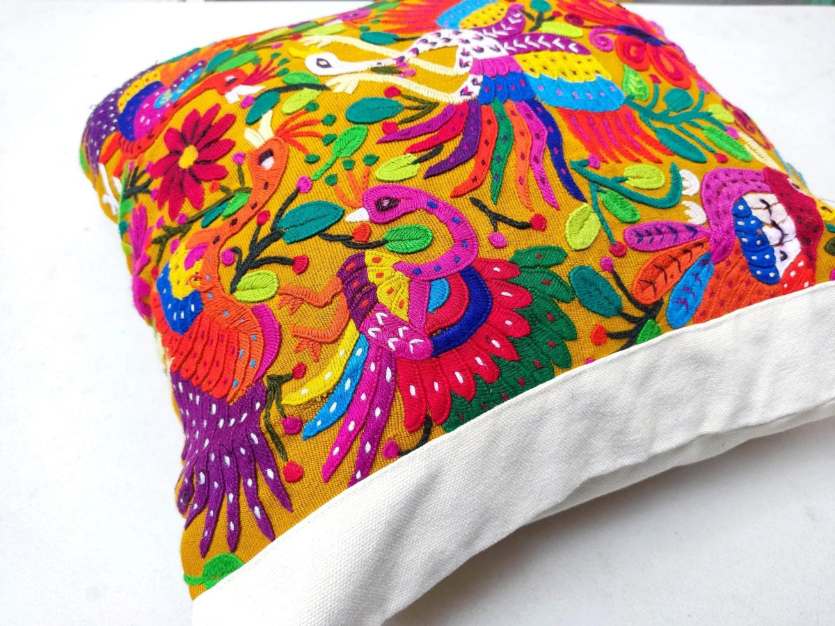 Cotton Guatemala Hand Embroidery -PEACOCKS & Birds - Huipil PILLOW Case Cushion Cover