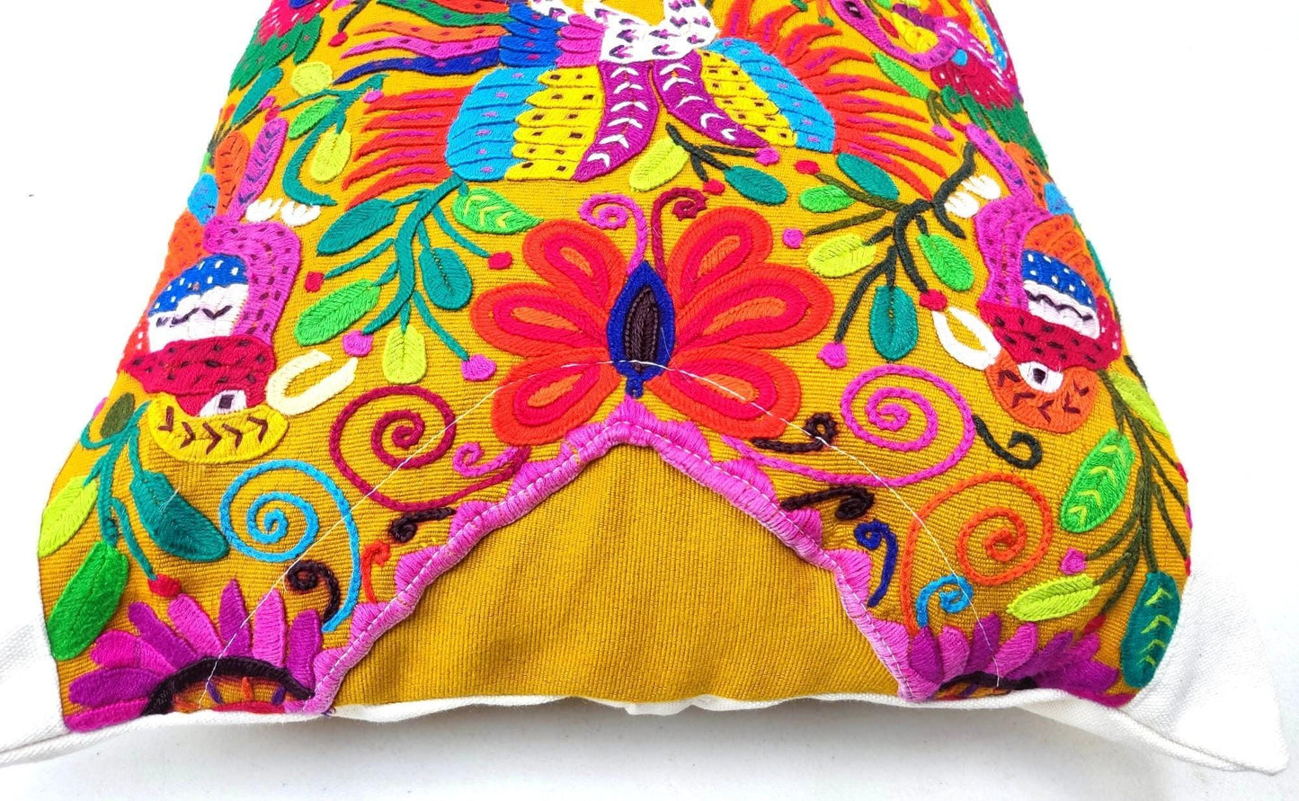 Cotton Guatemala Hand Embroidery -PEACOCKS & Birds - Huipil PILLOW Case Cushion Cover