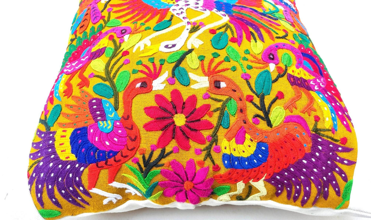 Cotton Guatemala Hand Embroidery -PEACOCKS & Birds - Huipil PILLOW Case Cushion Cover