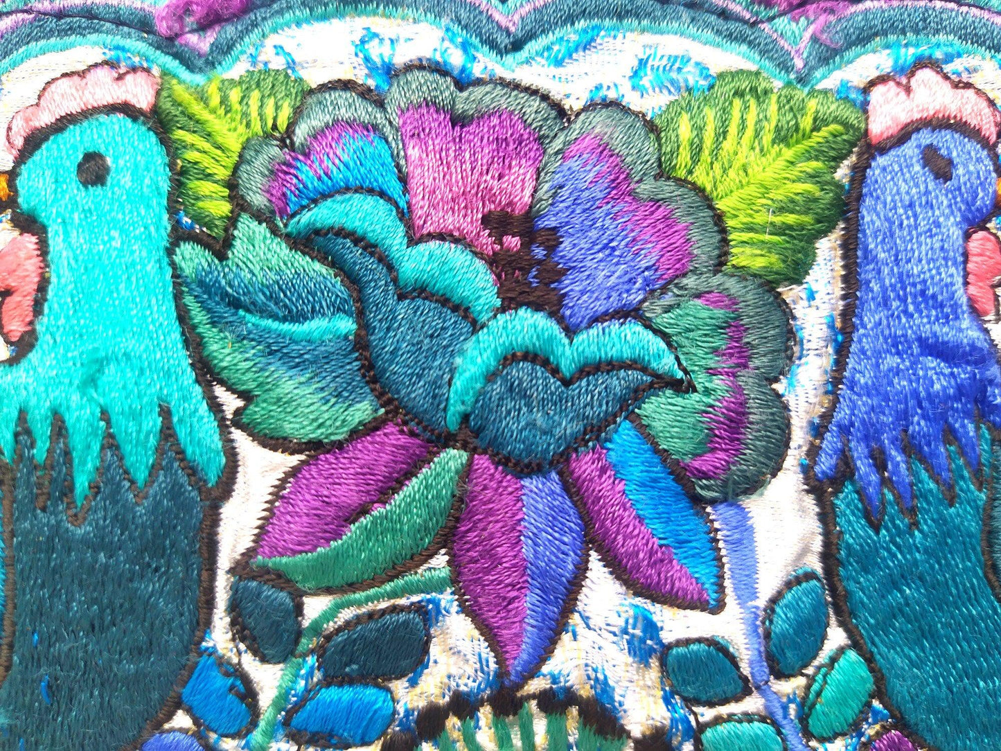 Guatemalan upcycled huipil pillow case cushion cover 19x19 inches -Butterflies, Rosters and floral