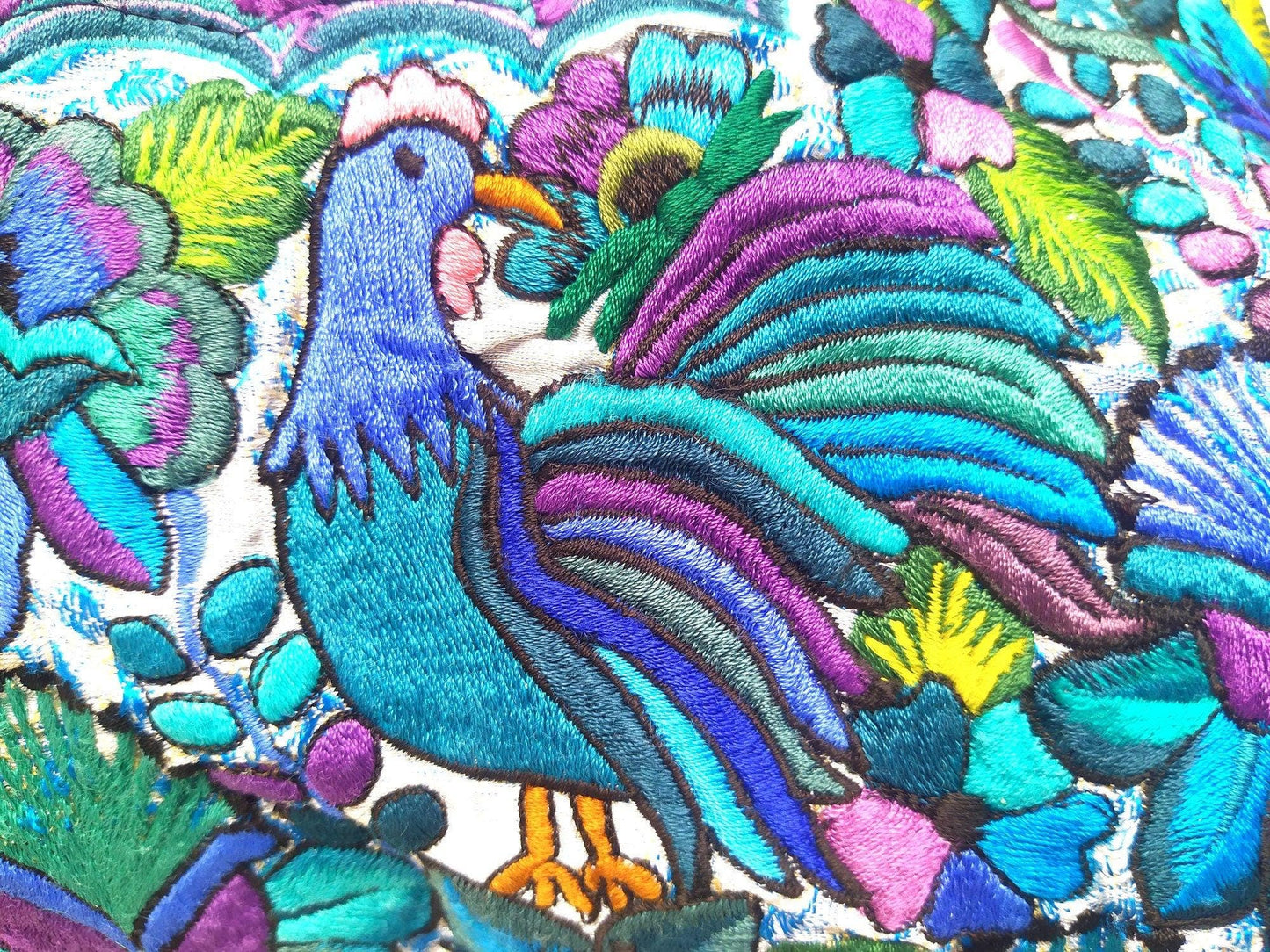 Guatemalan upcycled huipil pillow case cushion cover 19x19 inches -Butterflies, Rosters and floral