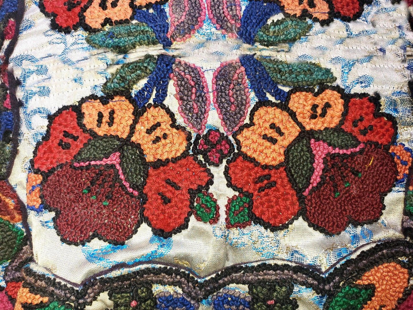 Guatemalan upcycled huipil pillow case cushion cover 19x19 inches -Butterfly and floral