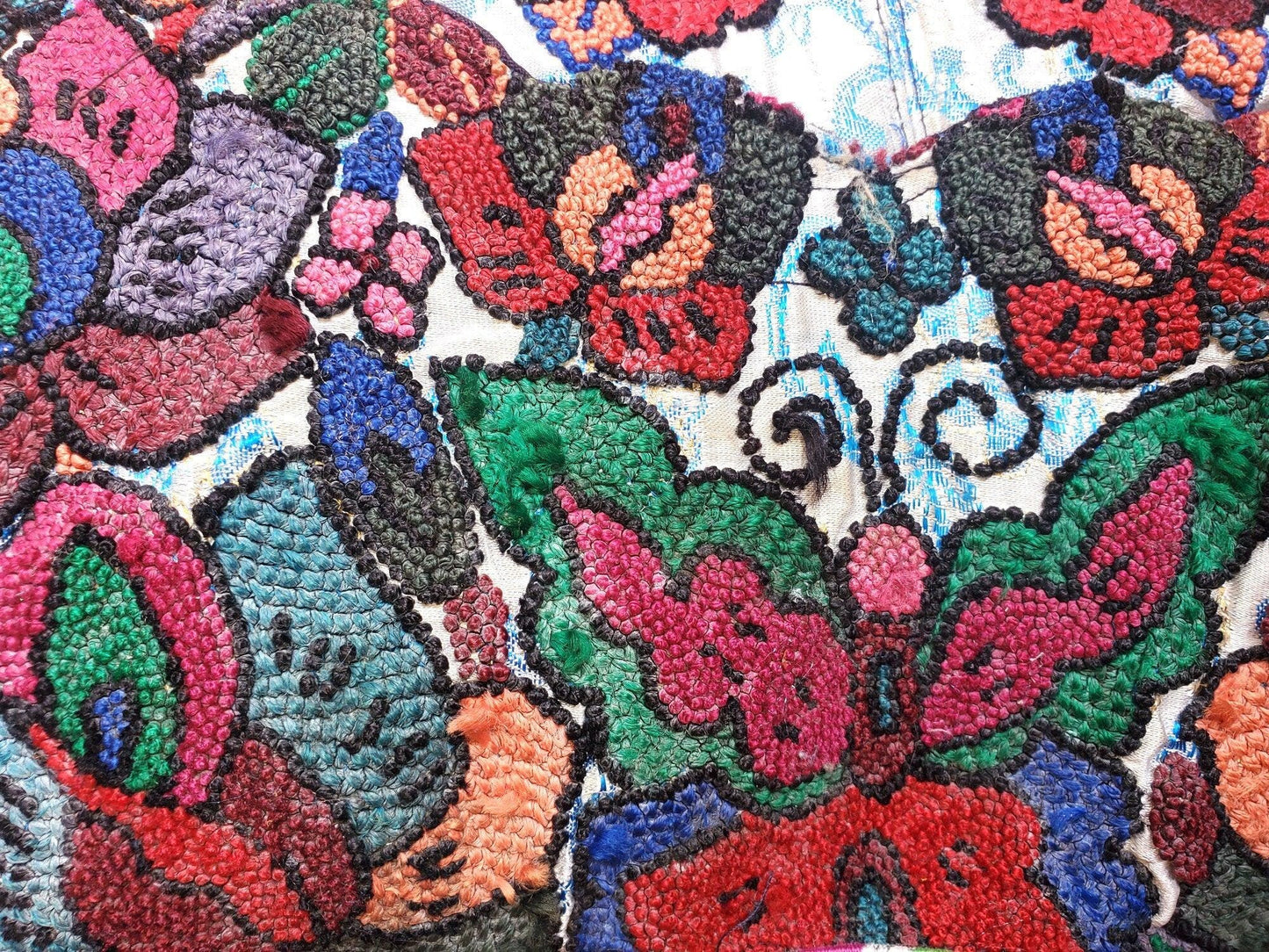 Guatemalan upcycled huipil pillow case cushion cover 19x19 inches -Butterfly and floral