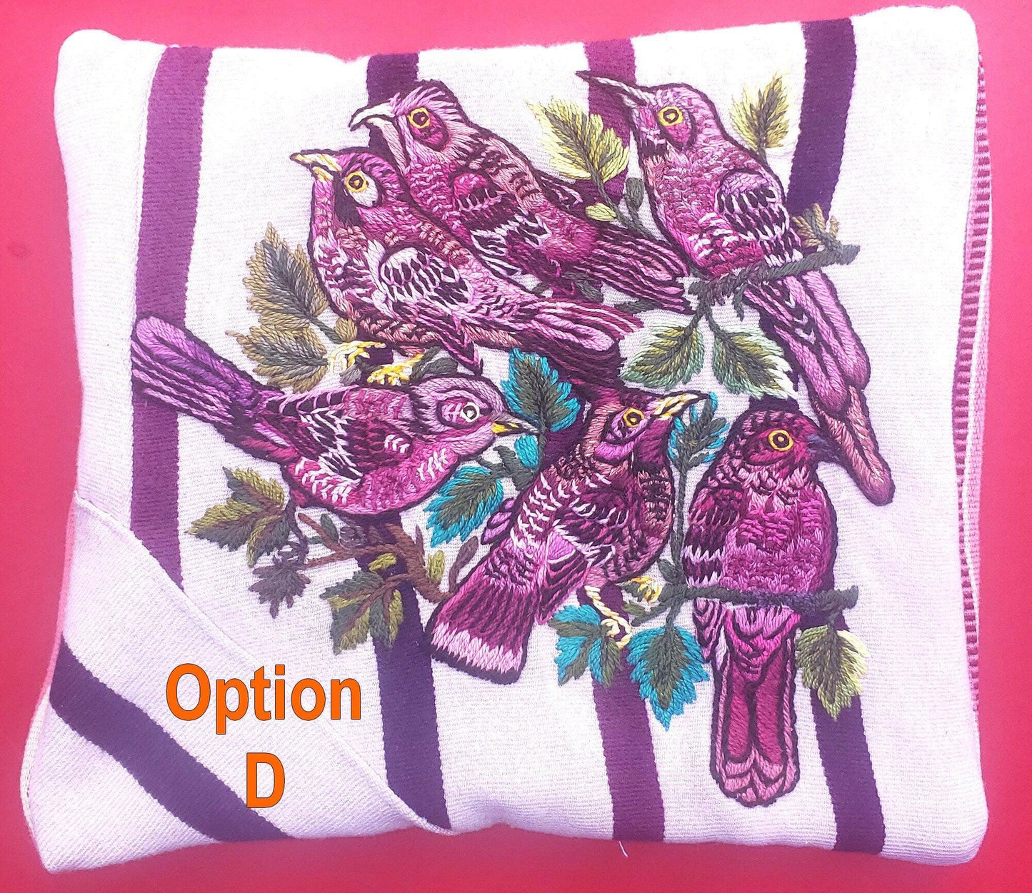 MINI Guatemala Hand Embroidery -Bird family- Pillow Cushion 8x8