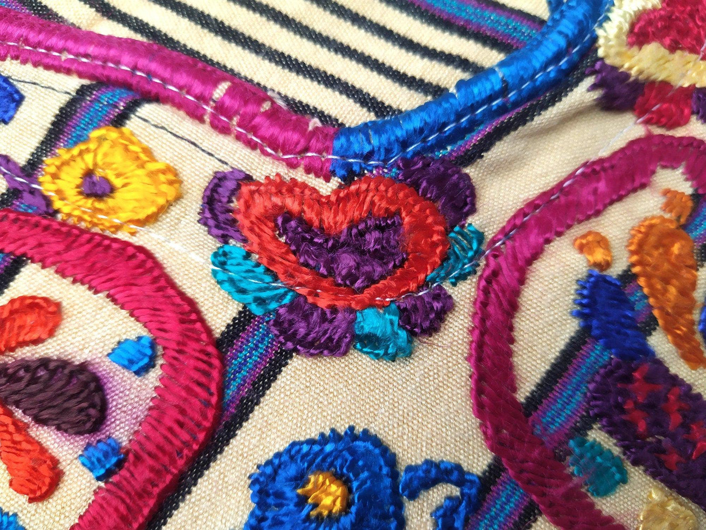 Cotton Guatemala Hand Embroidery -BUTTERFLY & Floral- Huipil PILLOW Case Cushion Cover