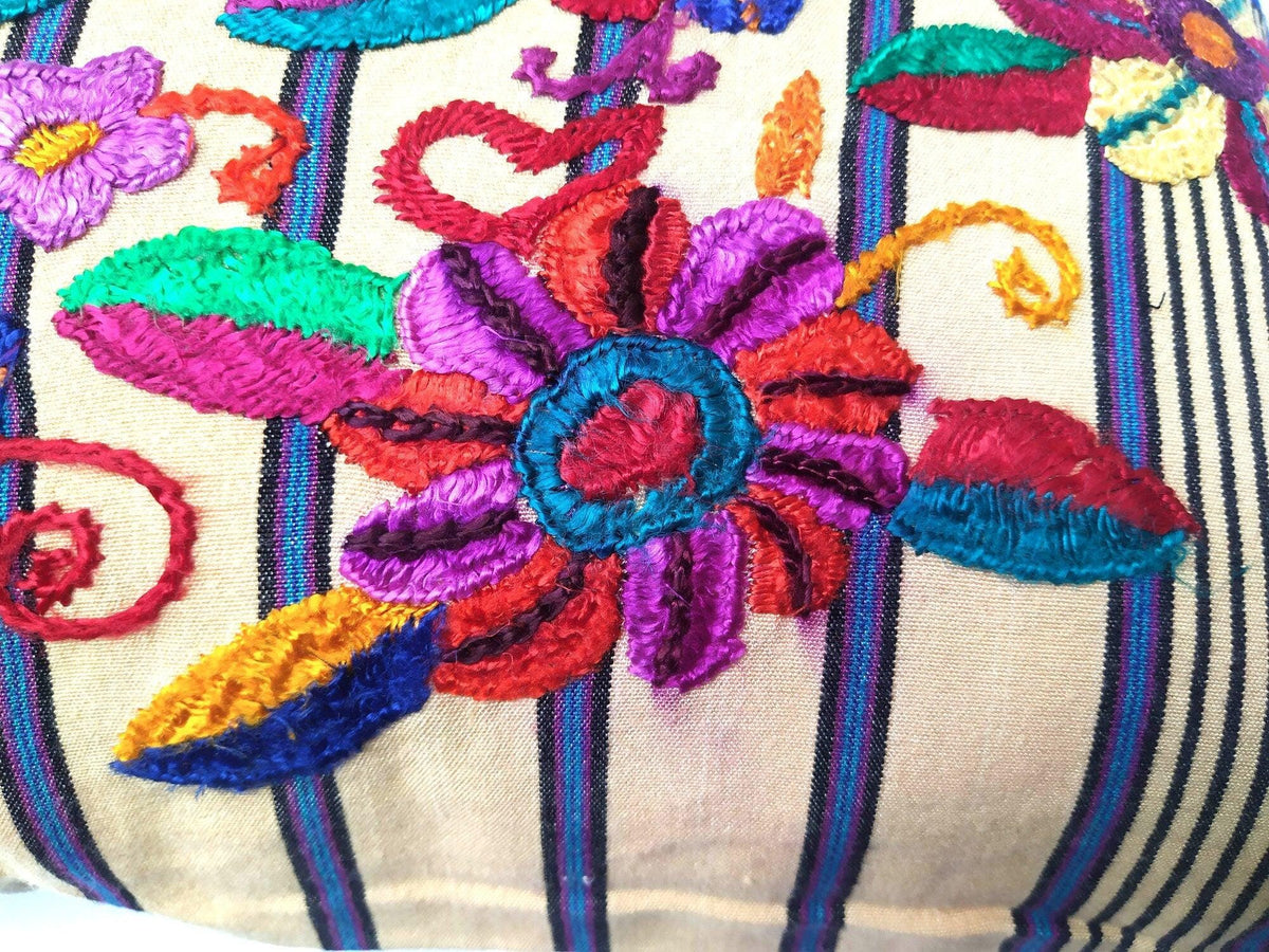 Cotton Guatemala Hand Embroidery -BUTTERFLY & Floral- Huipil PILLOW Case Cushion Cover
