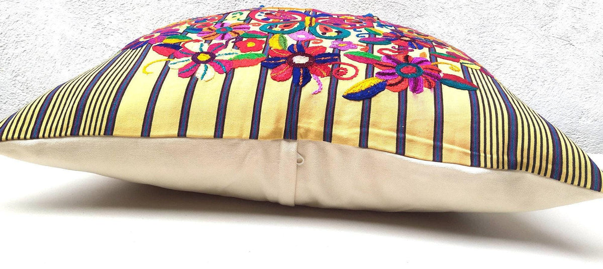 Cotton Guatemala Hand Embroidery -BUTTERFLY & Floral- Huipil PILLOW Case Cushion Cover