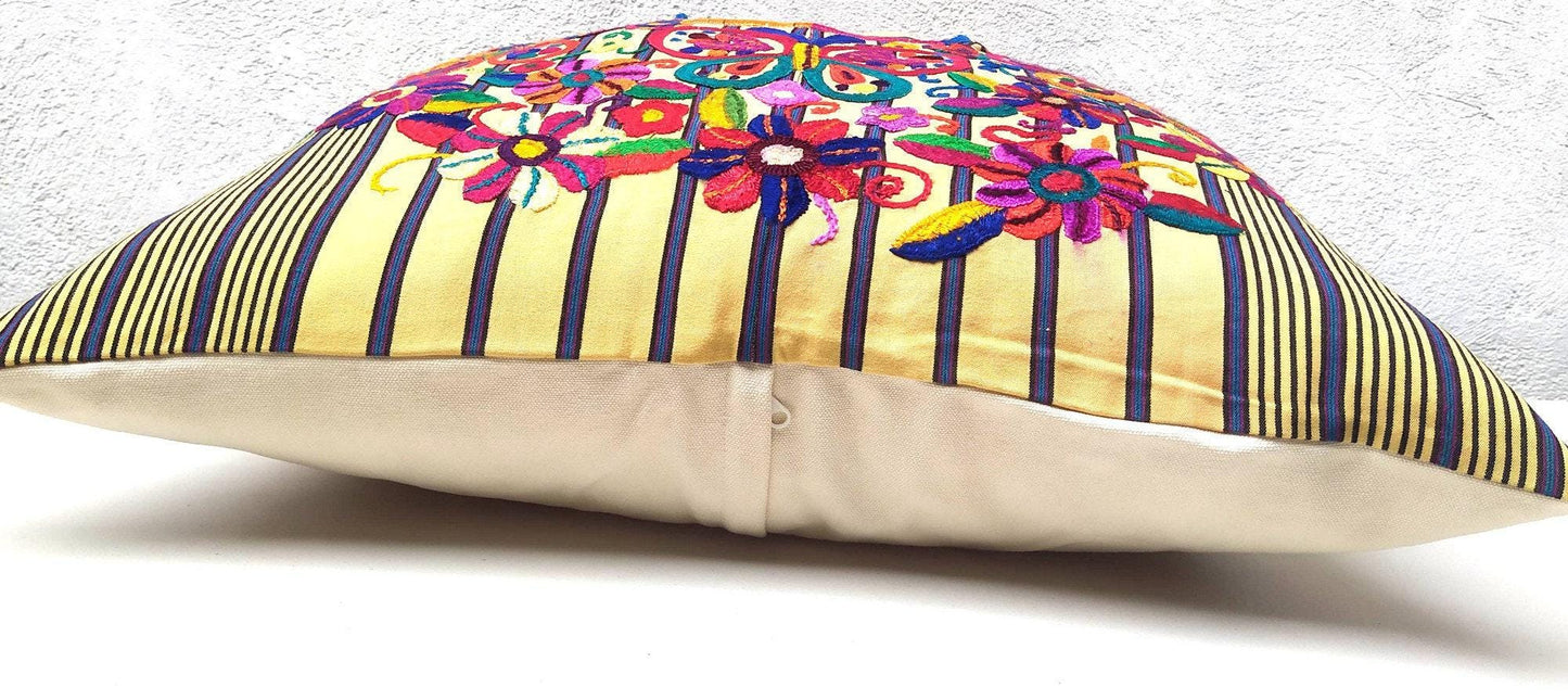 Cotton Guatemala Hand Embroidery -BUTTERFLY & Floral- Huipil PILLOW Case Cushion Cover