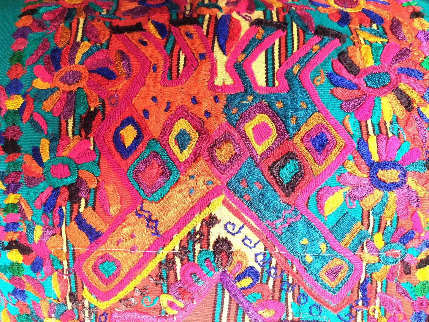 Cotton Guatemala hand embroidery -Geometric & floral- huipil pillow case cushion cover