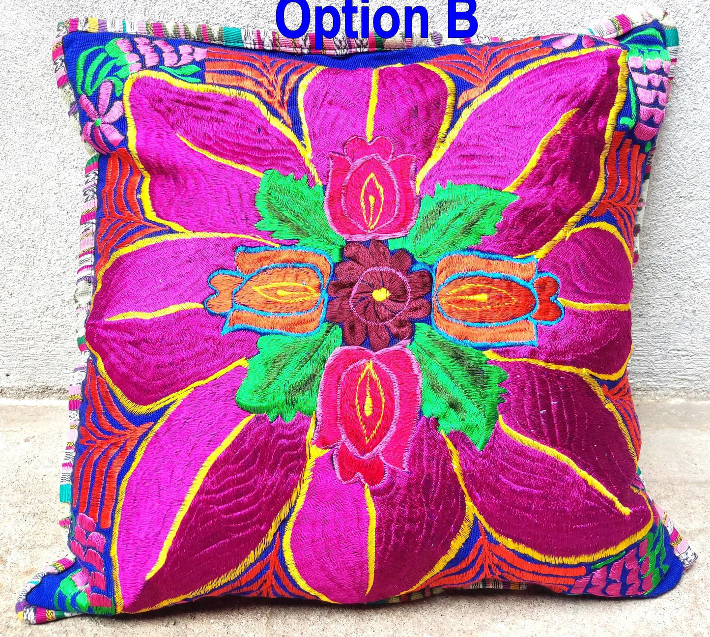 Guatemalan Embroidery - Floral- Pillow Case Cushion Cover 18x18