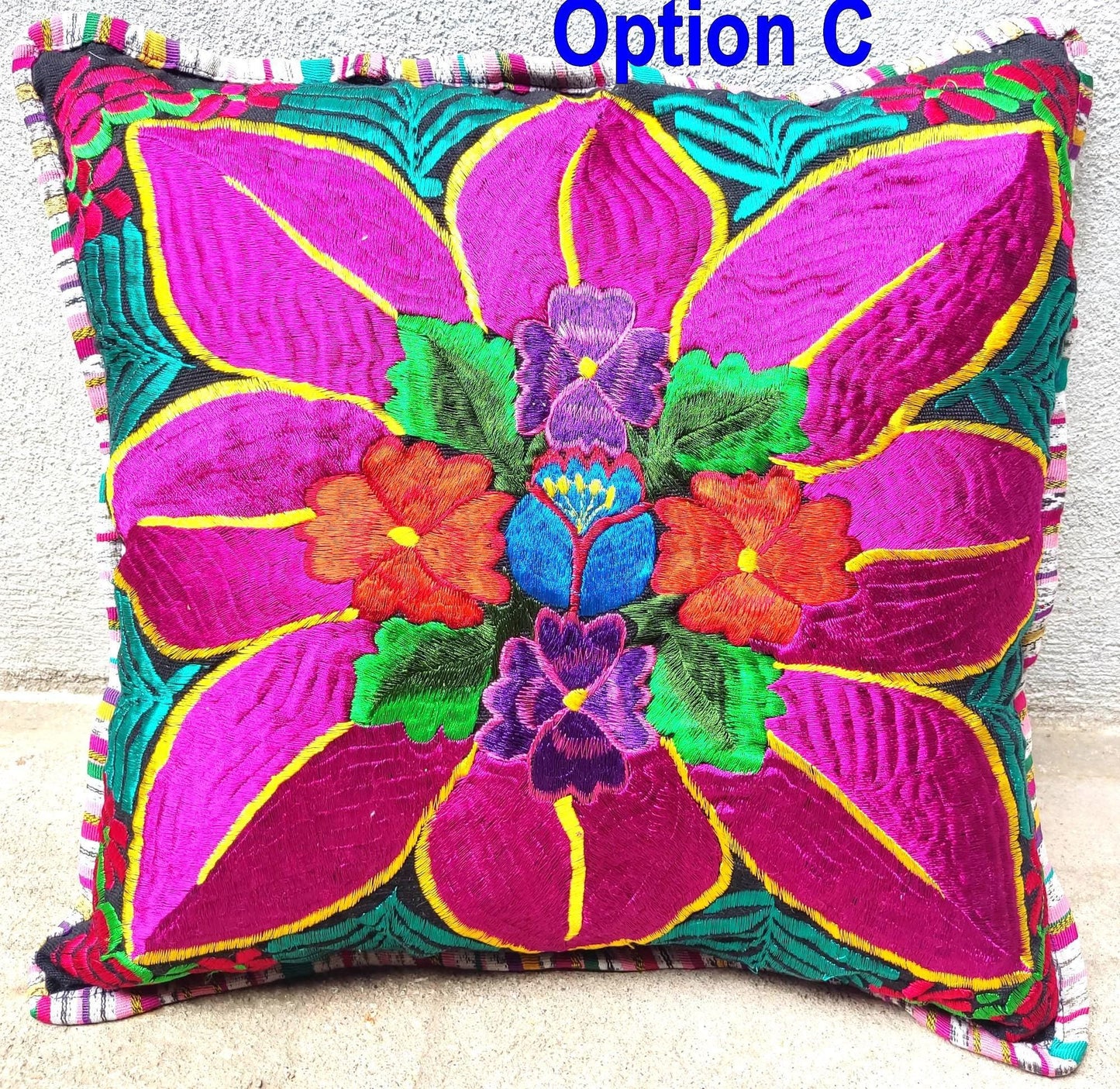 Guatemalan Embroidery - Floral- Pillow Case Cushion Cover 18x18