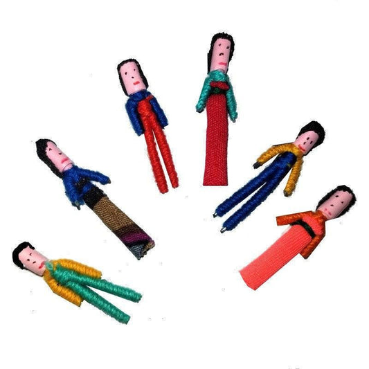 Guatemalan Artisans One Inch 6 WORRY DOLLS in a POUCH Available In Multiple Options - Woven Fabric Clothing Traditional Dolls