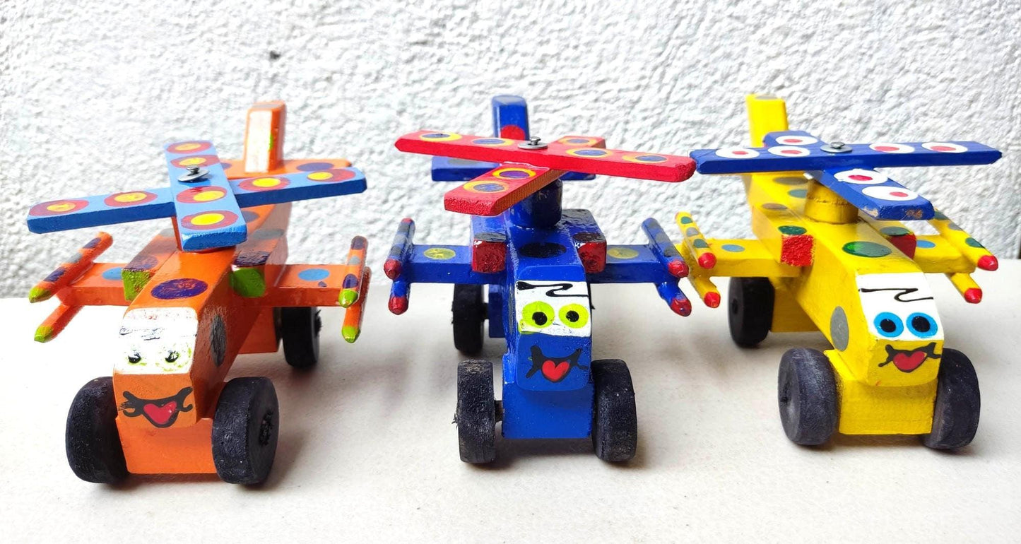 Kids Guatemalan WOODEN Hand Painted TOY HELICOPTER
