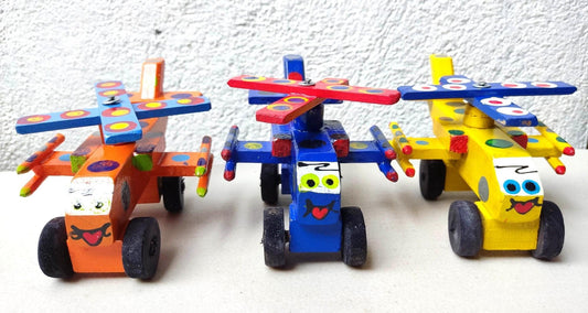Kids Guatemalan WOODEN Hand Painted TOY HELICOPTER