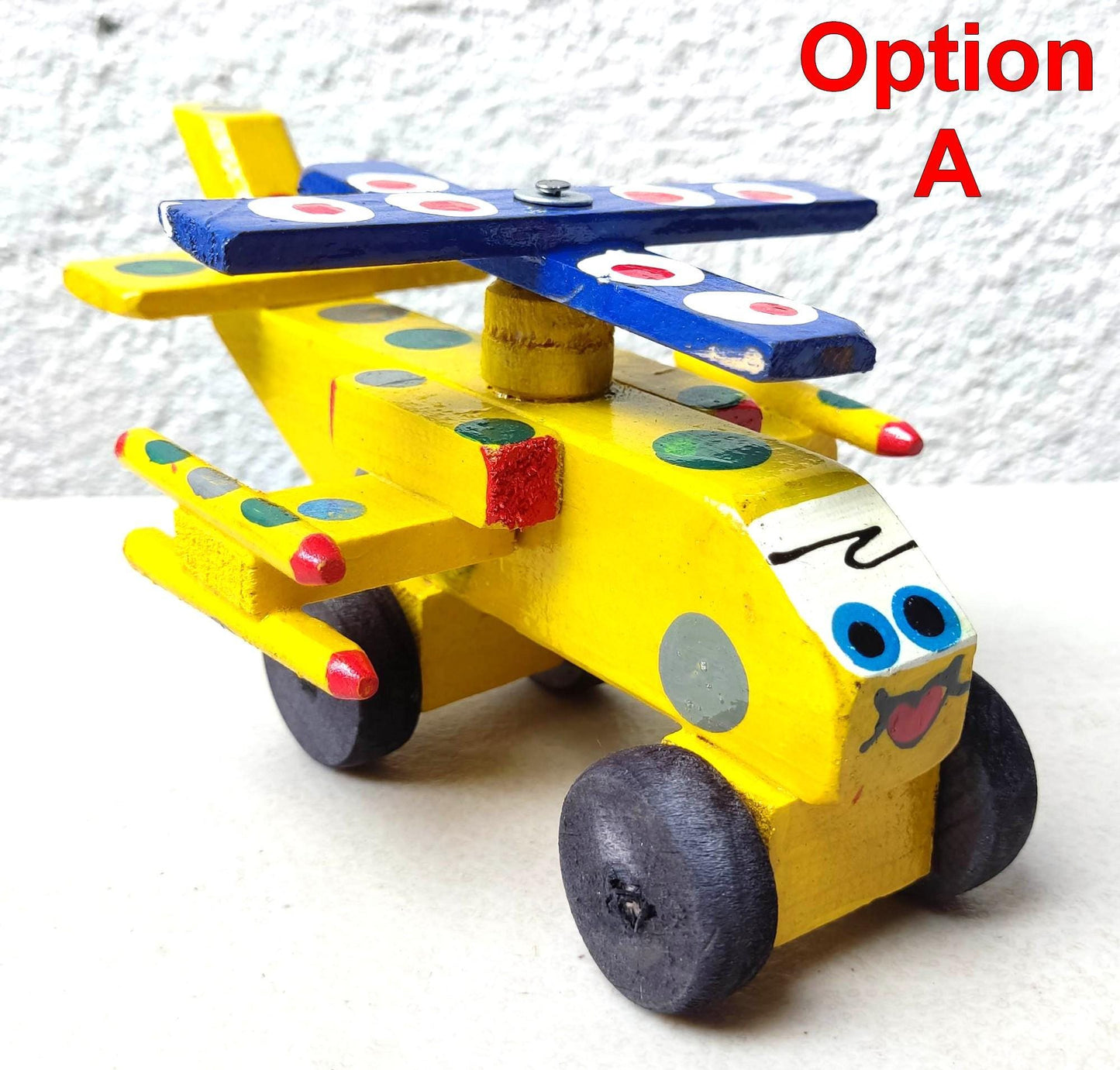 Kids Guatemalan WOODEN Hand Painted TOY HELICOPTER