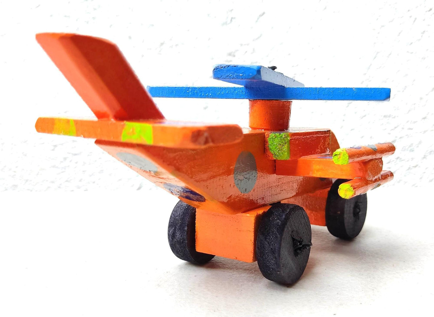 Kids Guatemalan WOODEN Hand Painted TOY HELICOPTER