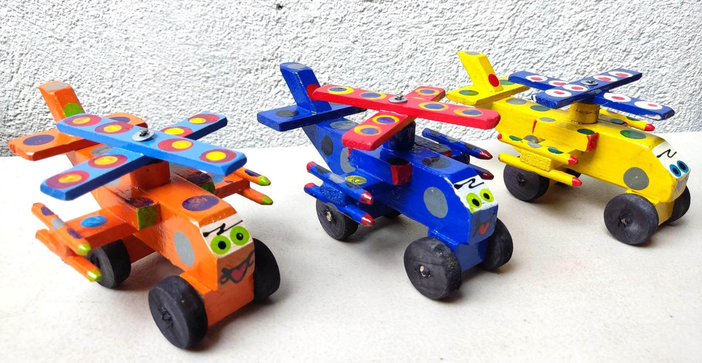 Kids Guatemalan WOODEN Hand Painted TOY HELICOPTER