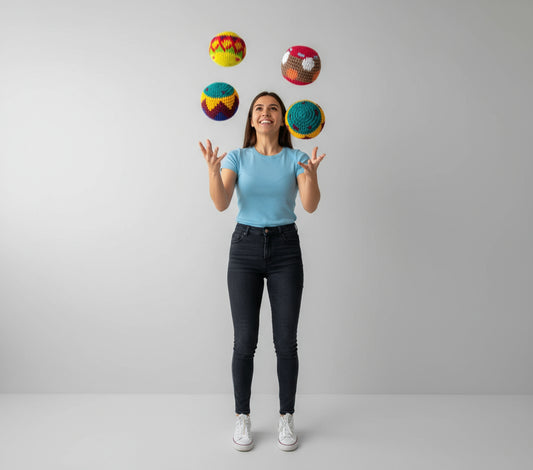 Mandmade Cotton Hacky Sacks, Multicolor Crocheted Juggling Balls with Storage Bag, 2.4 Inch, 35g, Pack of 4