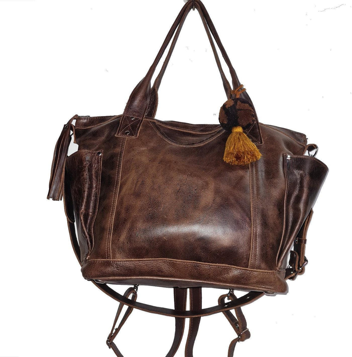 Dark Brown Genuine LEATHER CONVERTIBLE BACKPACK Bag - Aesthetic Full Grain Leather Handles cross body And Handbags