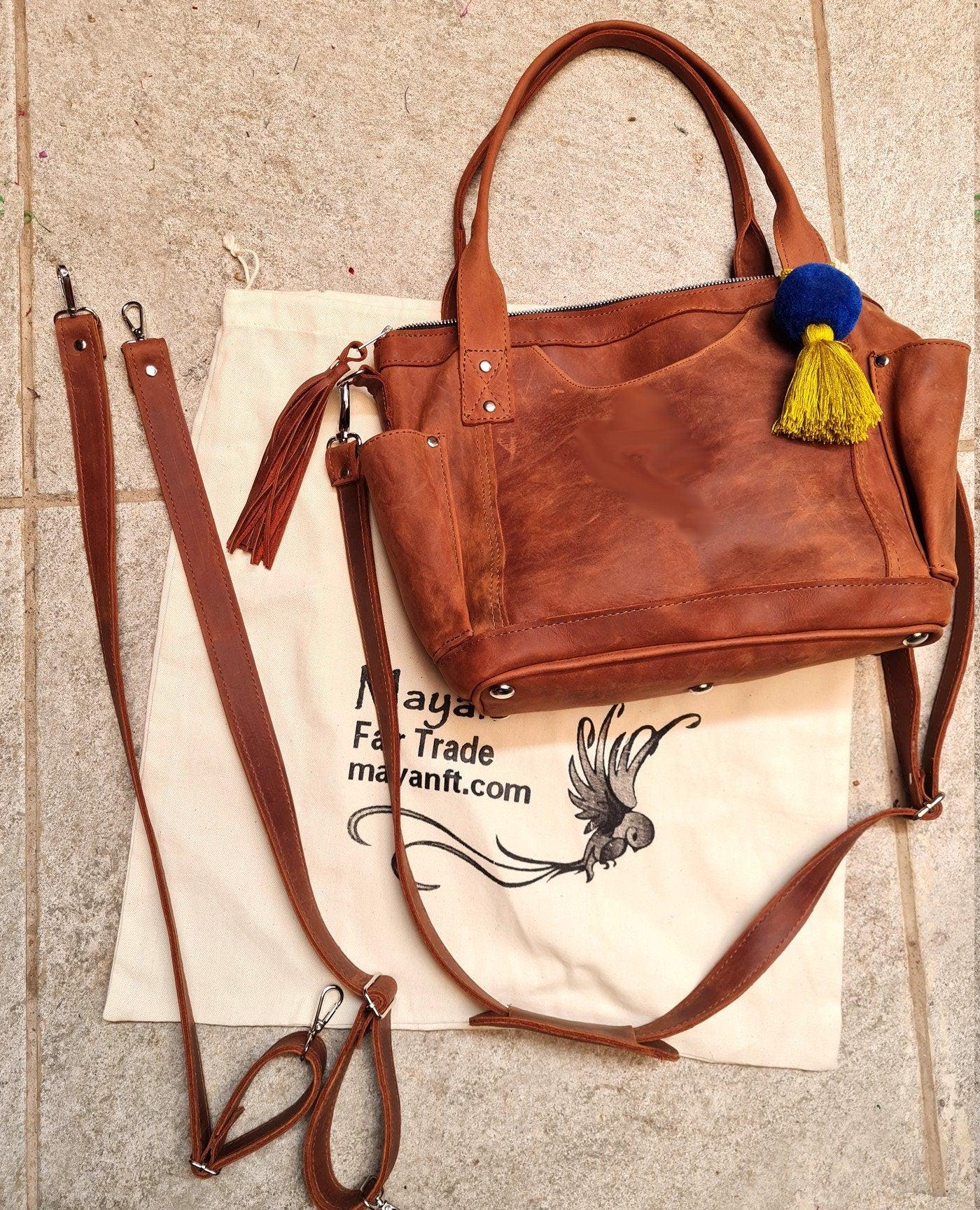 Tan Genuine LEATHER CONVERTIBLE BACKPACK Bag - Aesthetic Full Grain Leather Handles cross body And Handbags