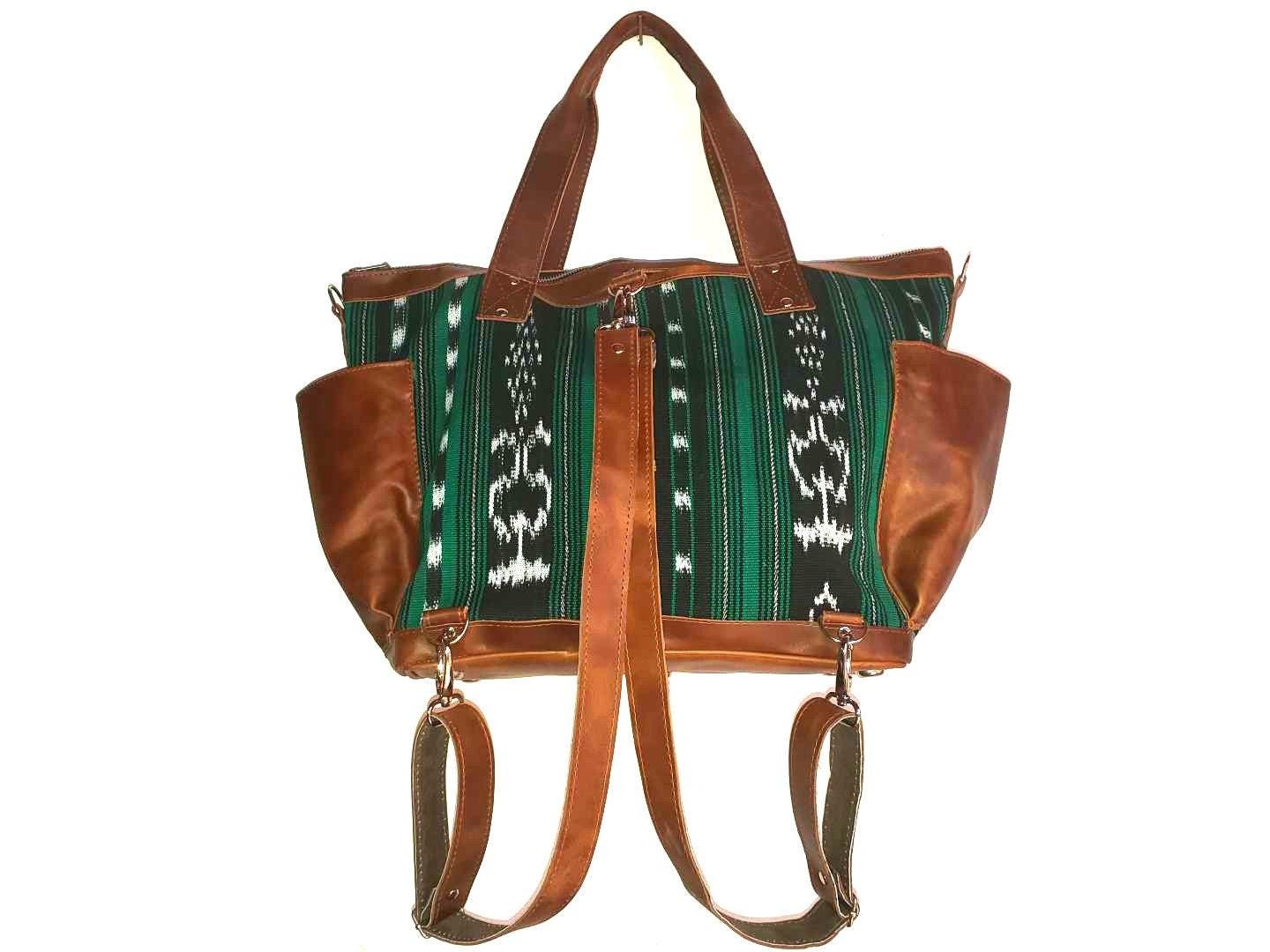 Convertible crossbody backpack day bag authentic leather dark brown Guatemala