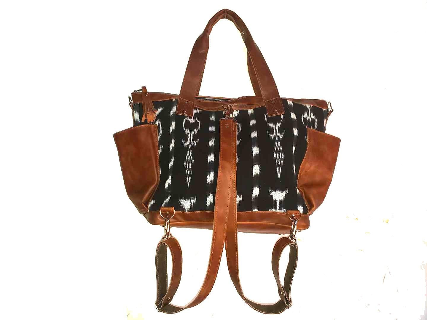Convertible crossbody backpack day bag authentic leather dark brown Guatemala