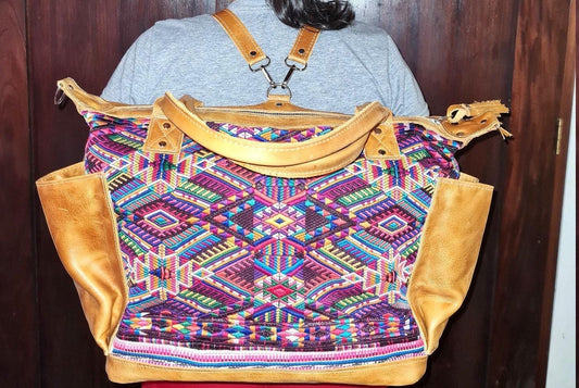 Convertible backpack crossbody diaper genuine leather pockets huipil day bag