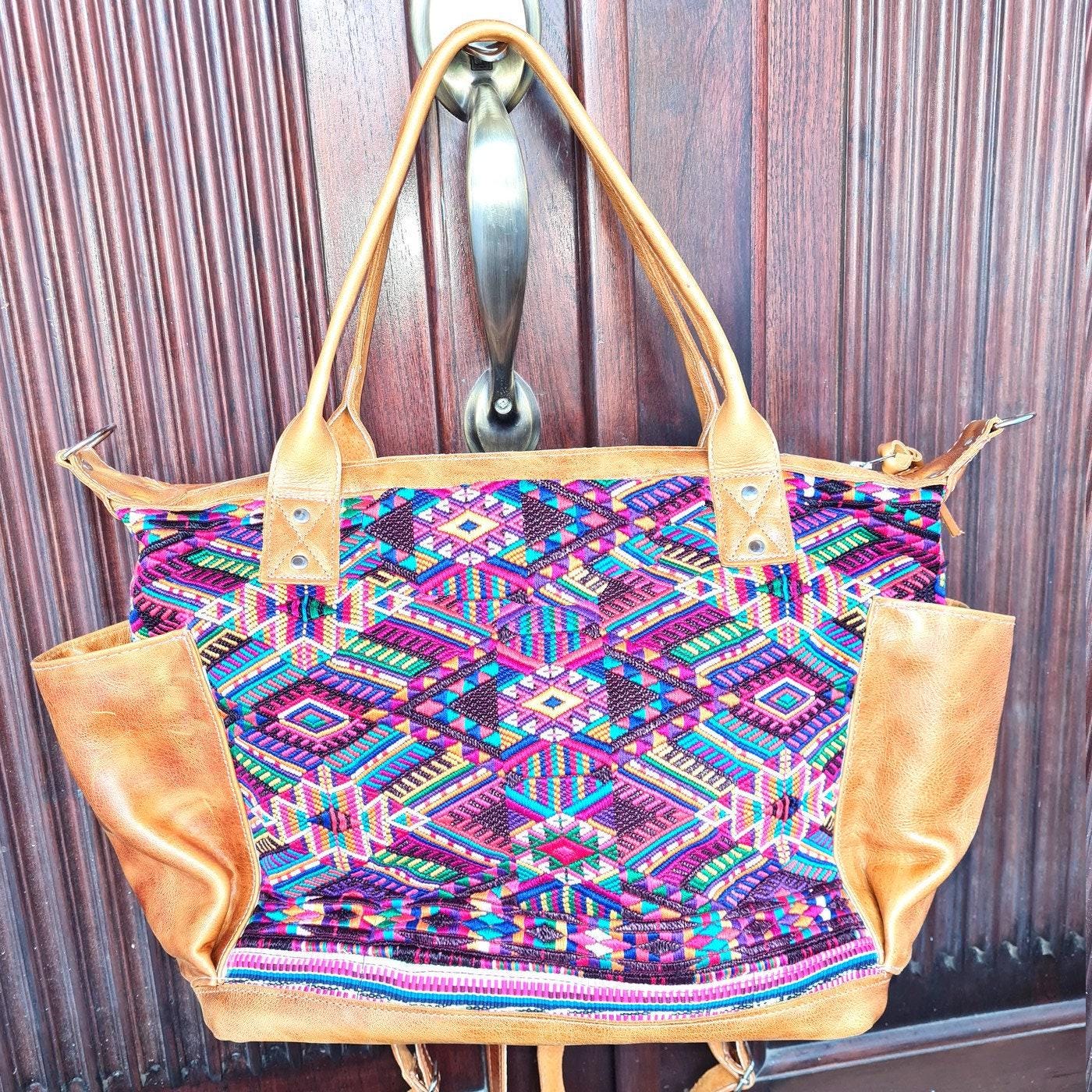 Convertible backpack crossbody diaper genuine leather pockets huipil day bag