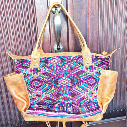 Convertible backpack crossbody diaper genuine leather pockets huipil day bag