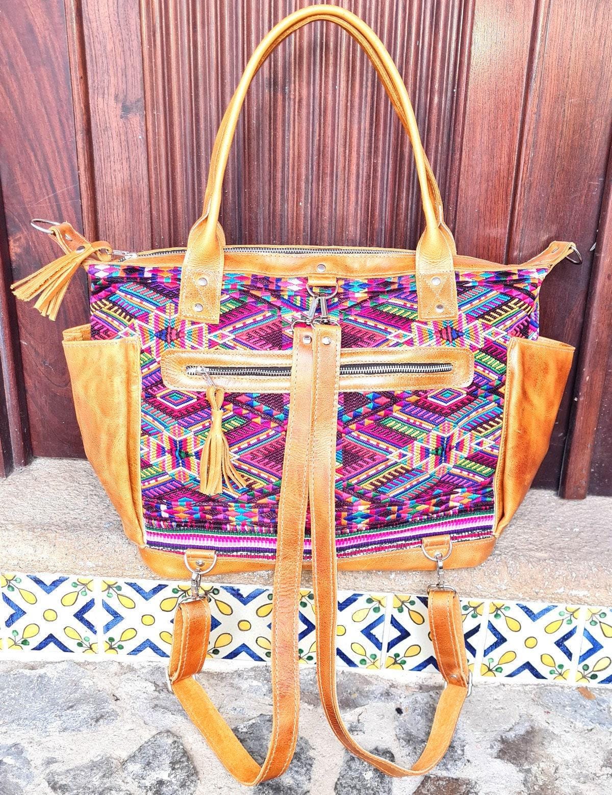 Convertible backpack crossbody diaper genuine leather pockets huipil day bag