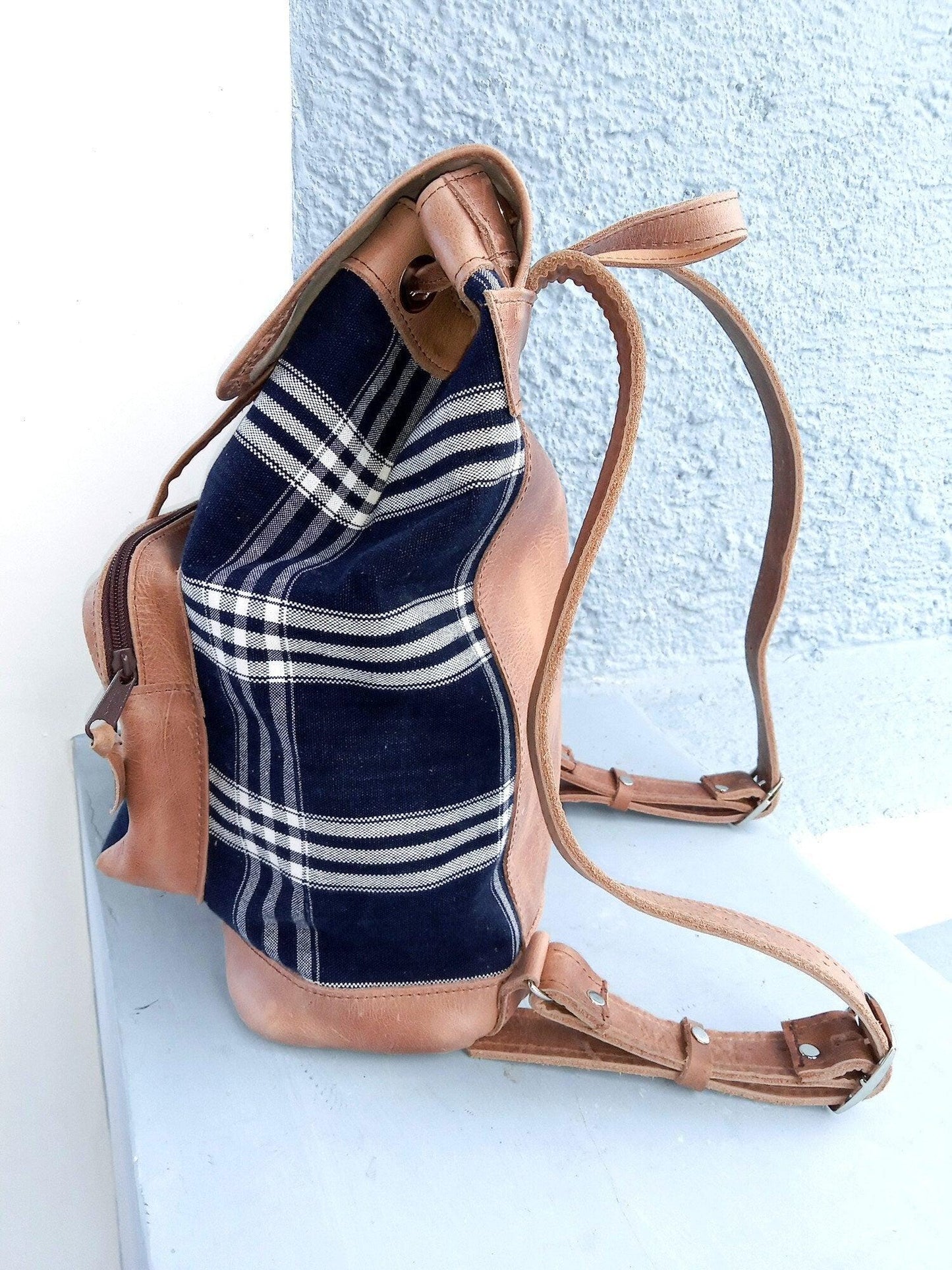 Guatemalan Genuine leather indigo backpack