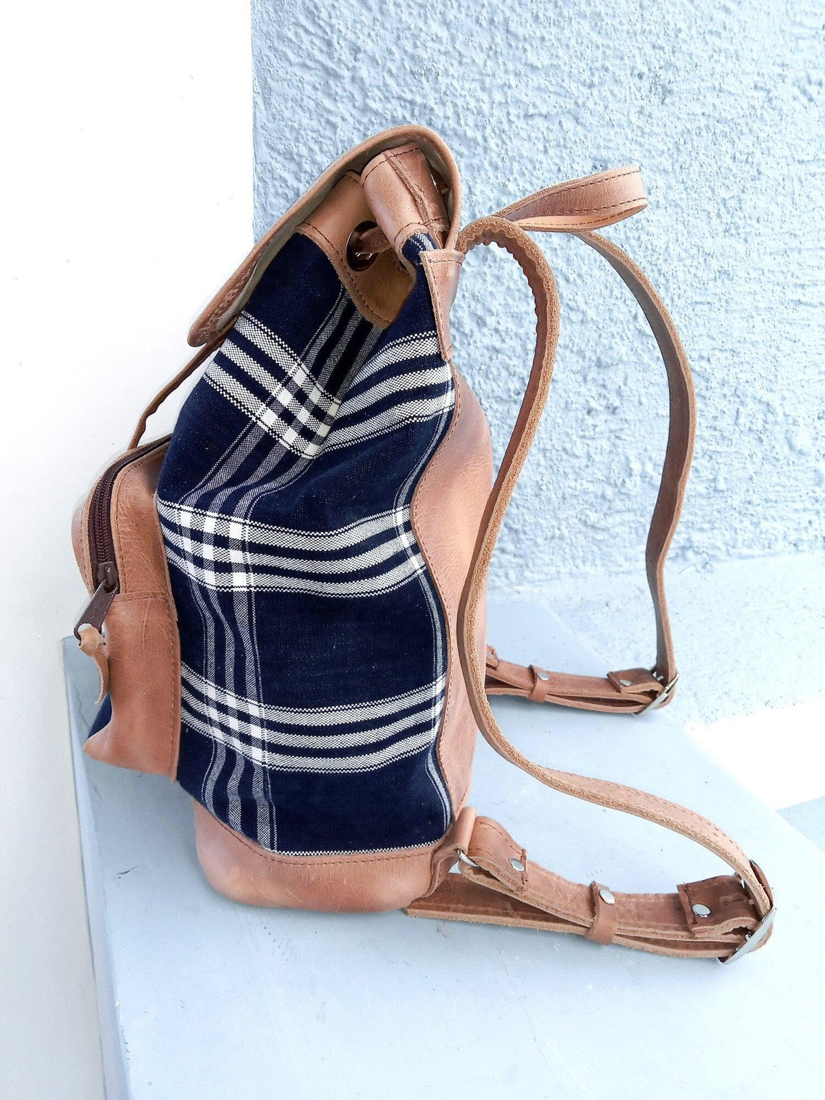 Guatemalan Genuine leather indigo backpack