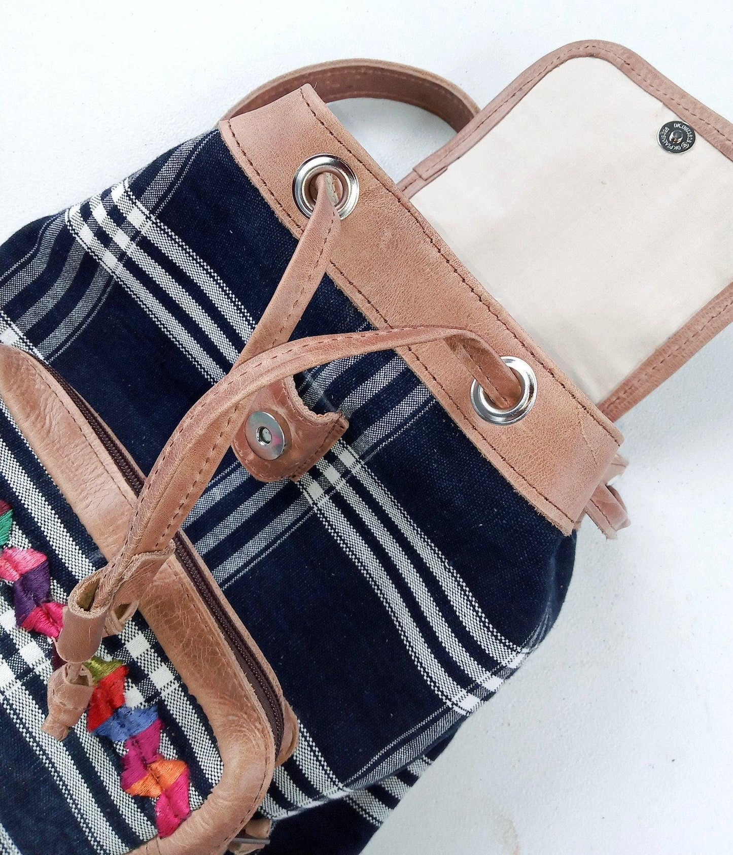 Guatemalan Genuine leather indigo backpack