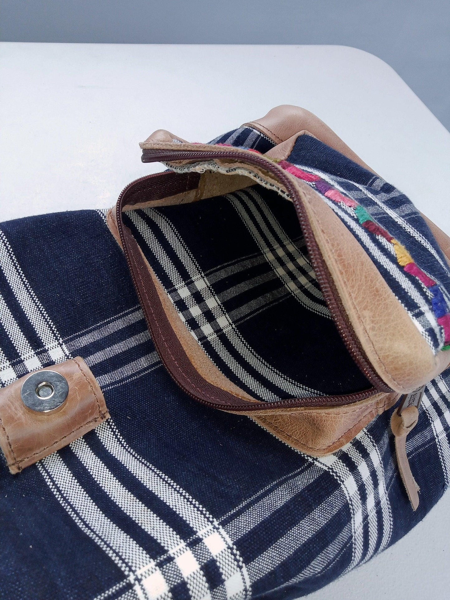 Guatemalan Genuine leather indigo backpack
