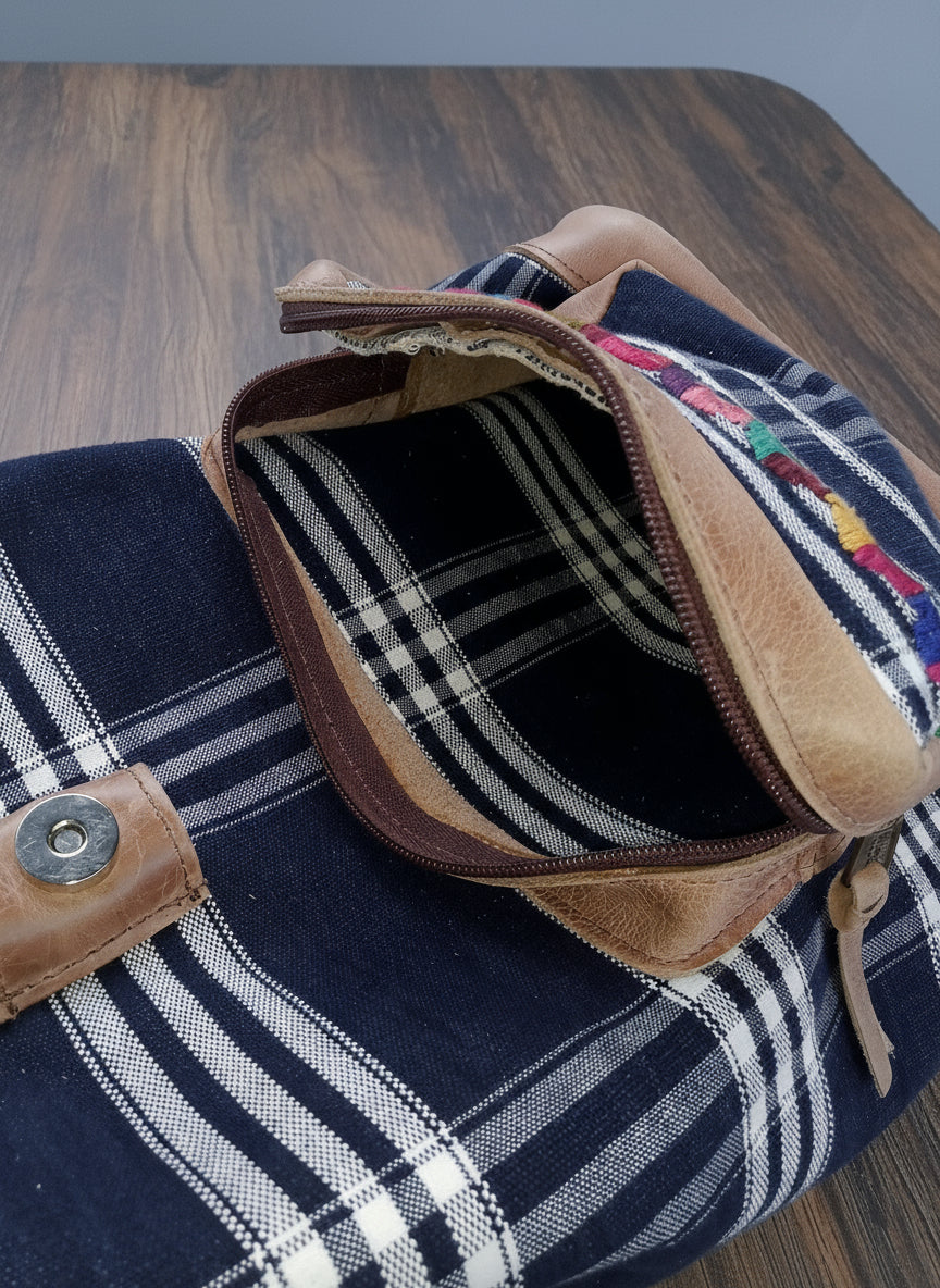 Guatemalan Genuine leather indigo backpack